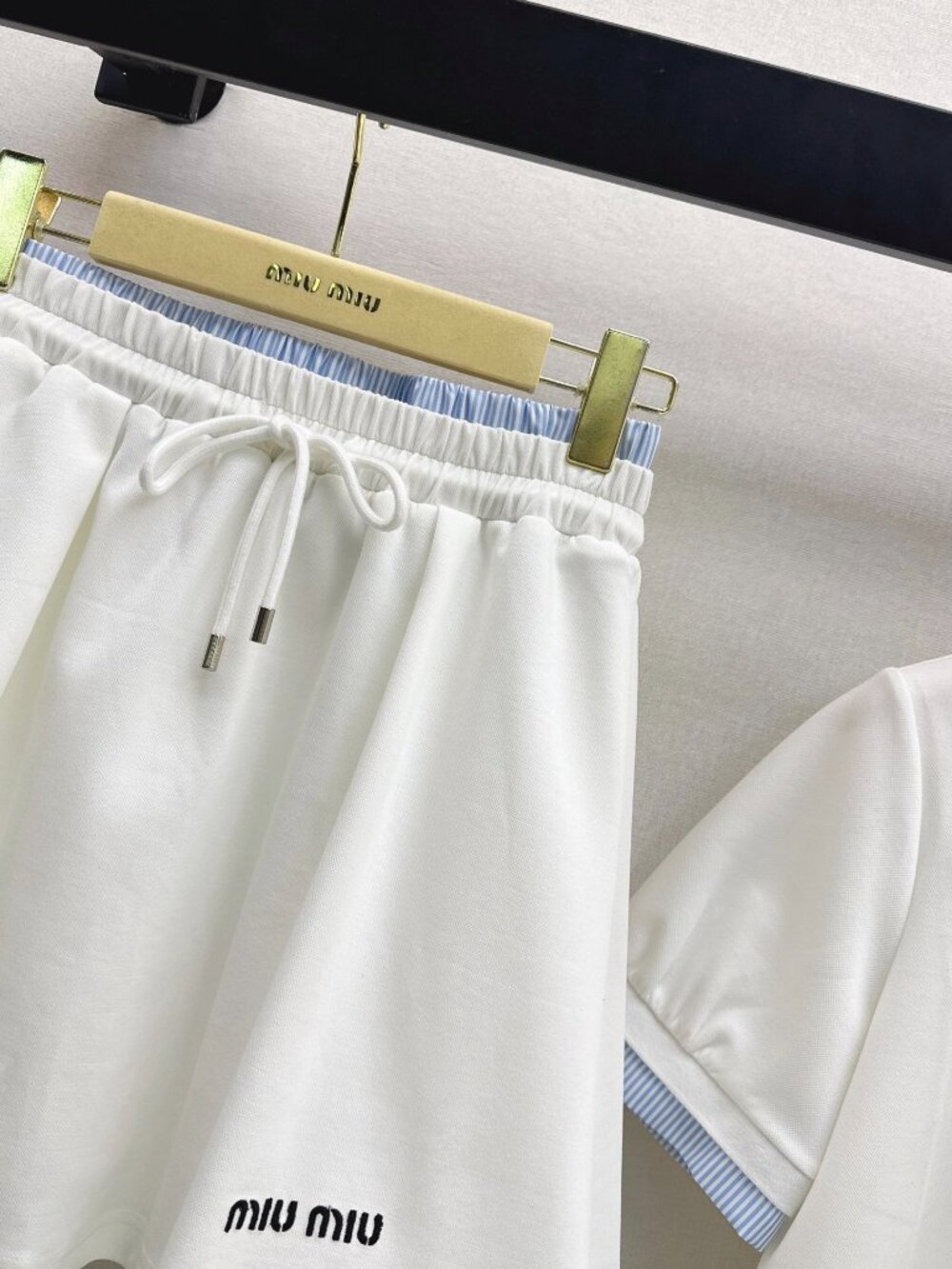 Miu Miu 2‑Piece Set Striped Collar Polo Top & Drawstring Skort White Blue M - Picture 3 of 9